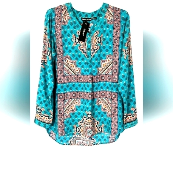 NWT Tolani Collection  small Geneva Teal tunic vneck - Picture 1 of 16